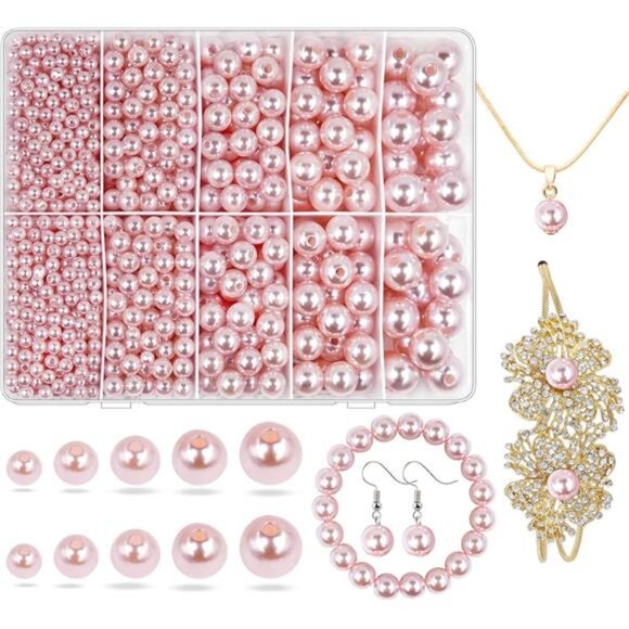 Pink Pearl Beads for Jewelry Making, 1750pcs Light Pink Pearl Craft Bead with - Picture 1 of 8